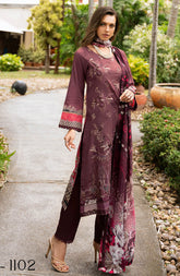 Y-1102 | 3Pc Unstitched Suit Embroidered Lawn Vol-11 Riwayat By Ramsha